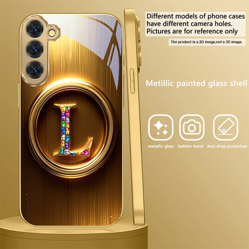 Elegant Golden Glass Phone Case with Ornate S Design