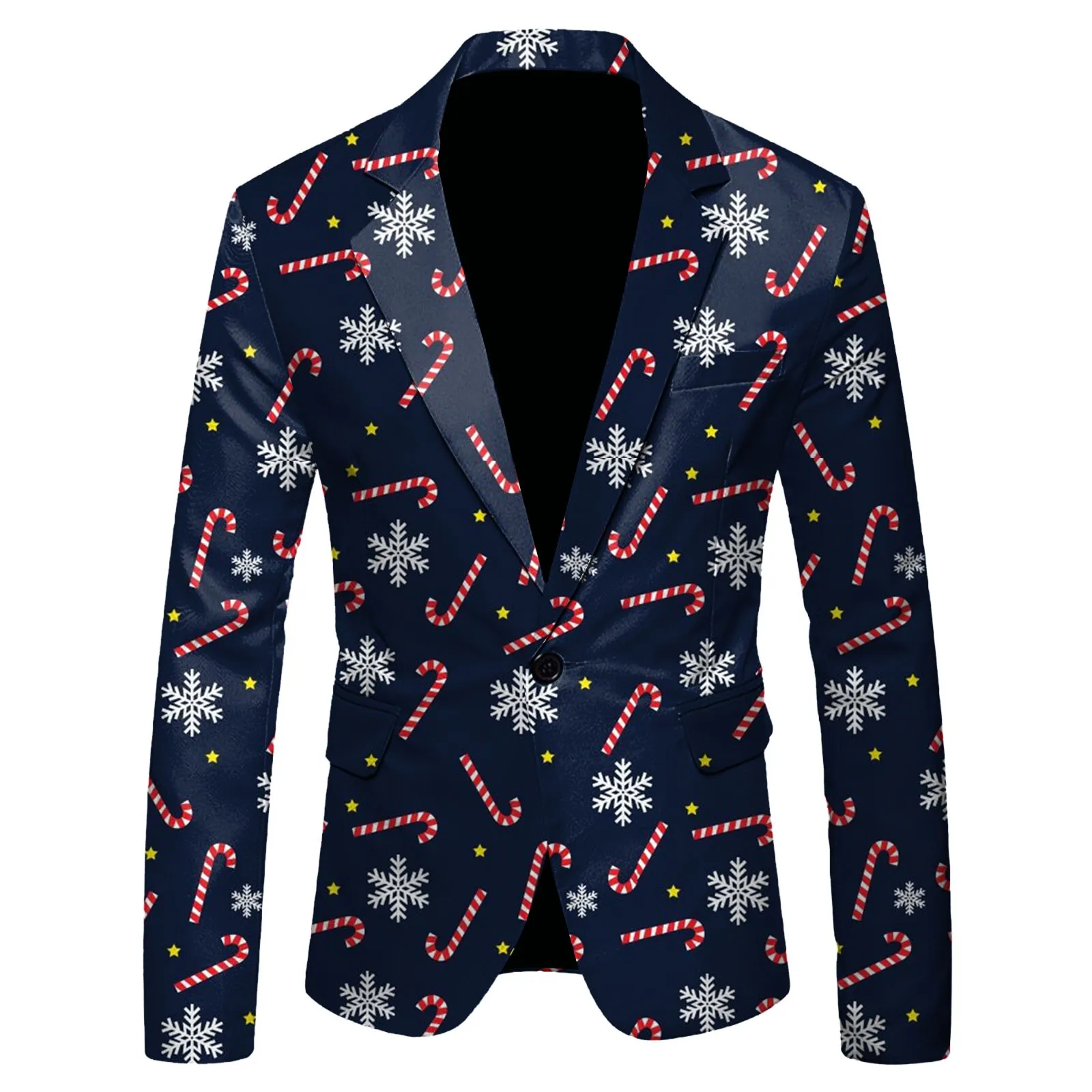 

Men Christmas Snowflake Santa Printed Pocket Lapel Button Suit Jacket Suit Wedding Coat