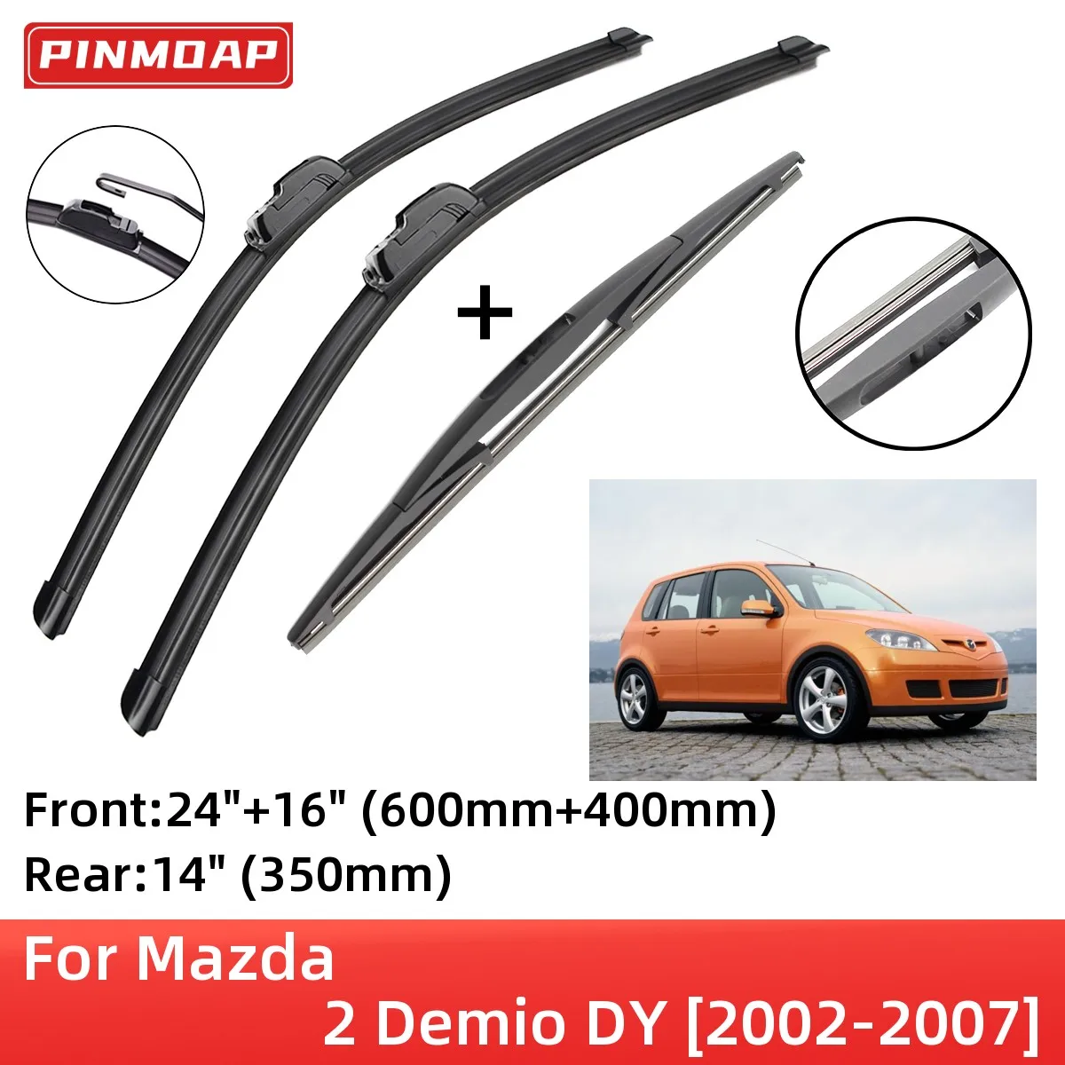 Per Mazda 2 Demio Dy 2002-2007 Spazzole Tergicristallo Posteriori Anteriori Spazzole Accessori J Hook 2002 2003 2004 2005 2006 2007