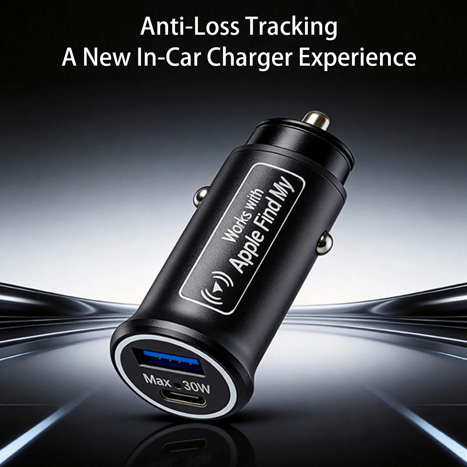 2-in-1 30W USB 차량용 범용 충전기 라이터 플러그 앤 플레이 BT 분실 방지 장치는 iOS 및 안드로이드용 Find My 및 안드로이드 앱과 호환됩니다.