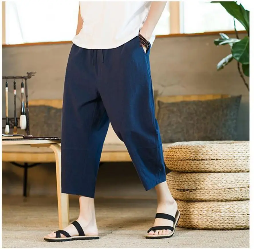 Asian size Man Fashion Casual Cropped Trousers 2023 Summer New Chinese