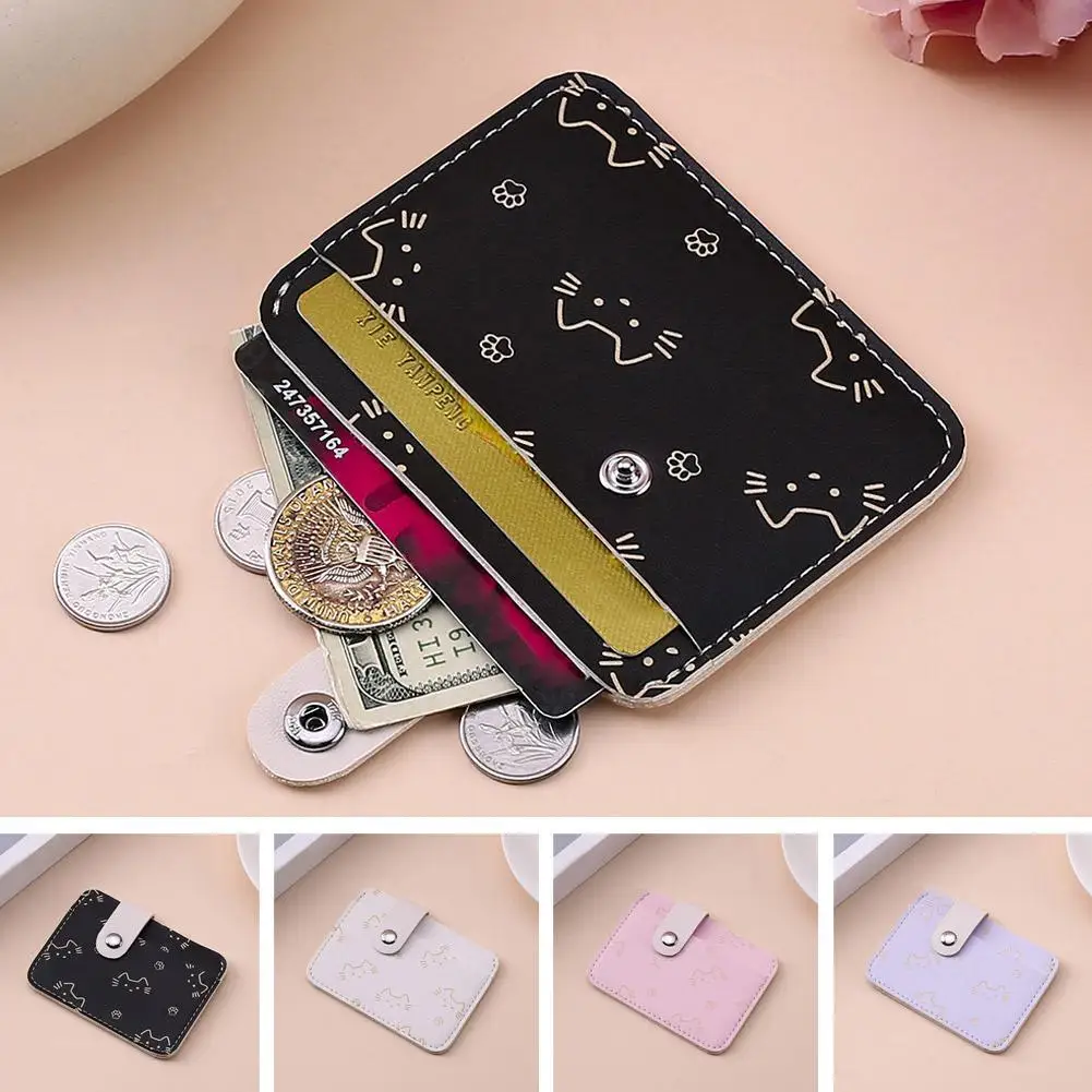 Chic Cat Print PU Leather Card Holder Wallet - Stylish Mini Slim Coin Purse