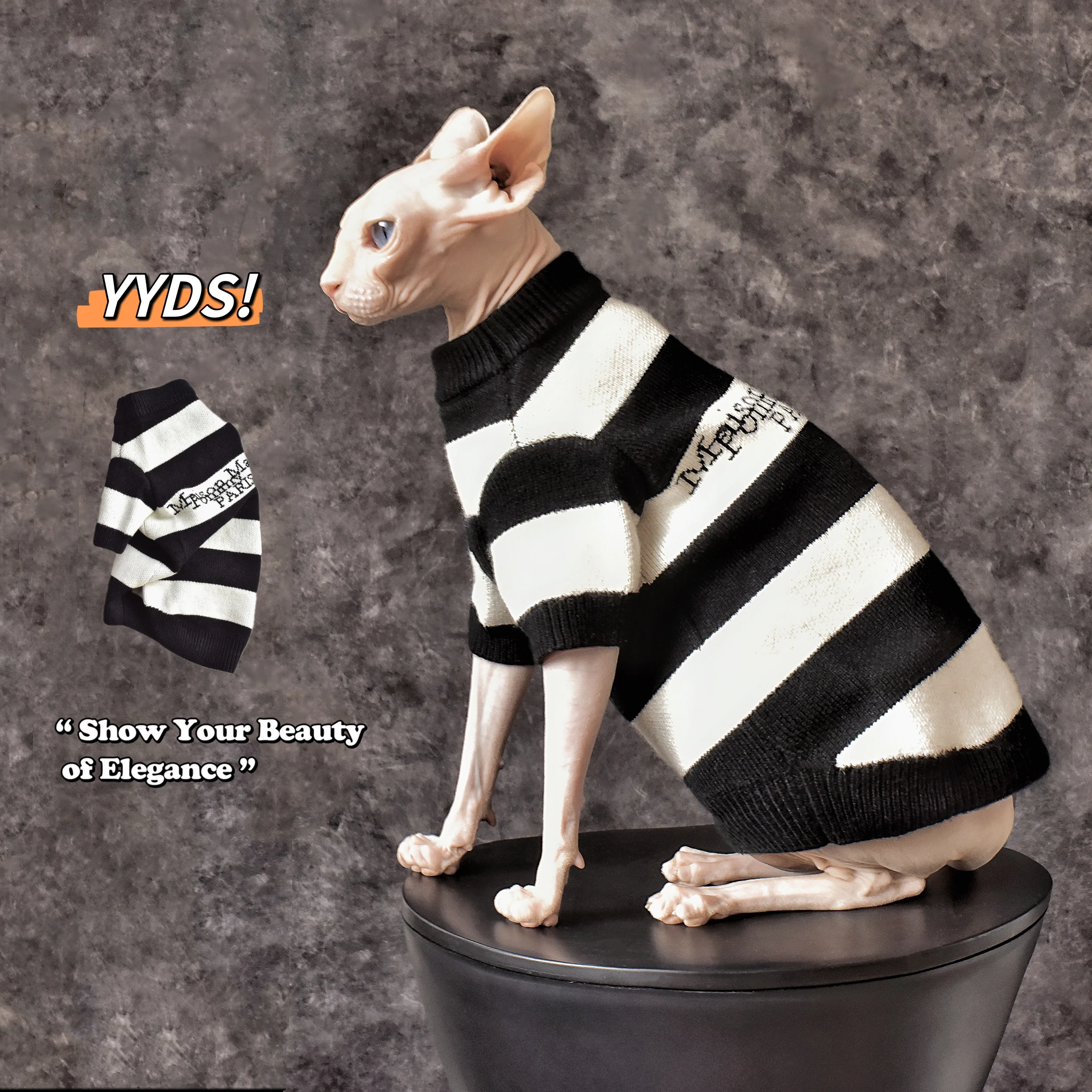 

Sphynx Cat Clothes Black and White Striped Sweater Hairless Cat Clothes Warm and Thicken Winter Cat Clothes
