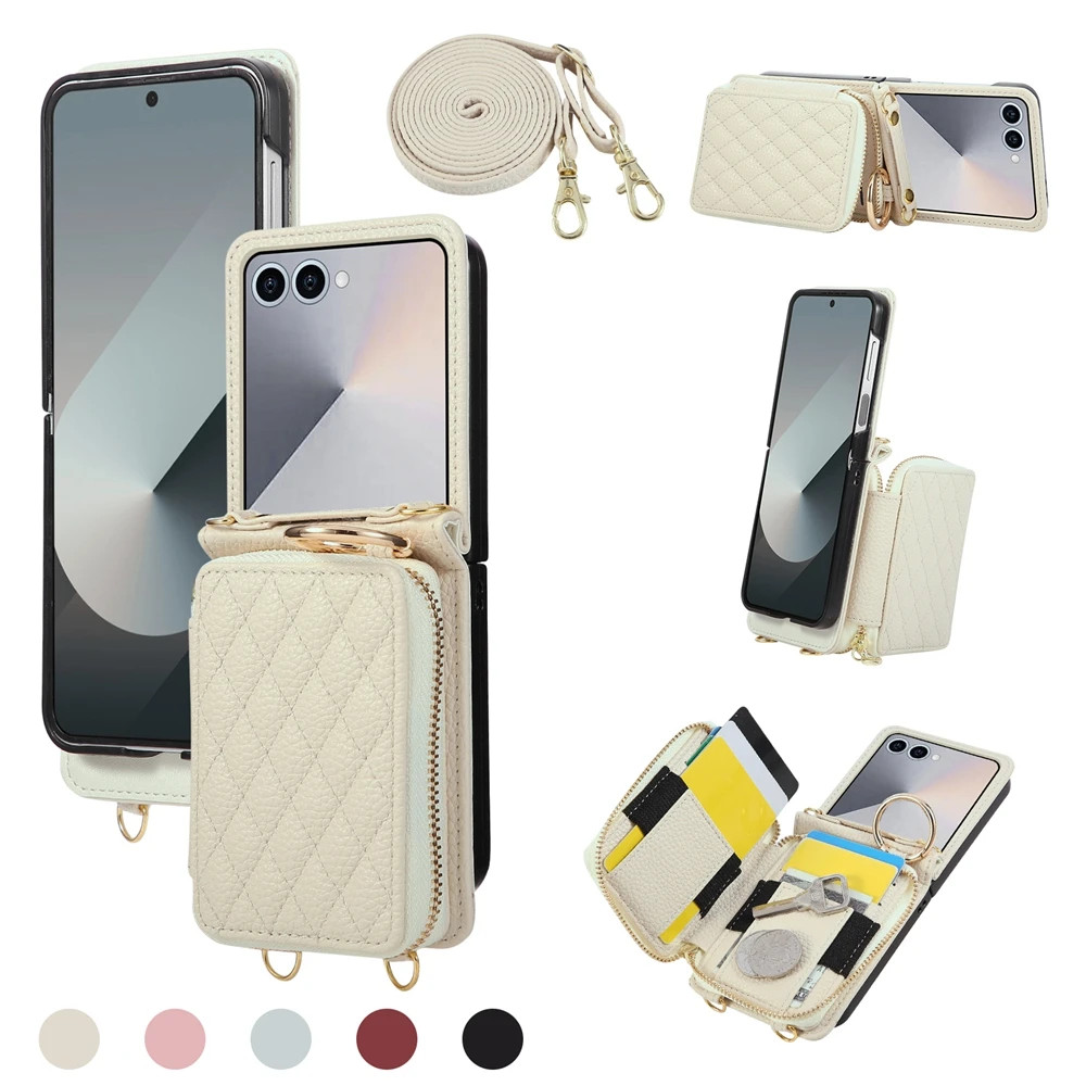 Leather Crossbody Zipper Wallet Phone Case with Lanyard and Card Pocket
