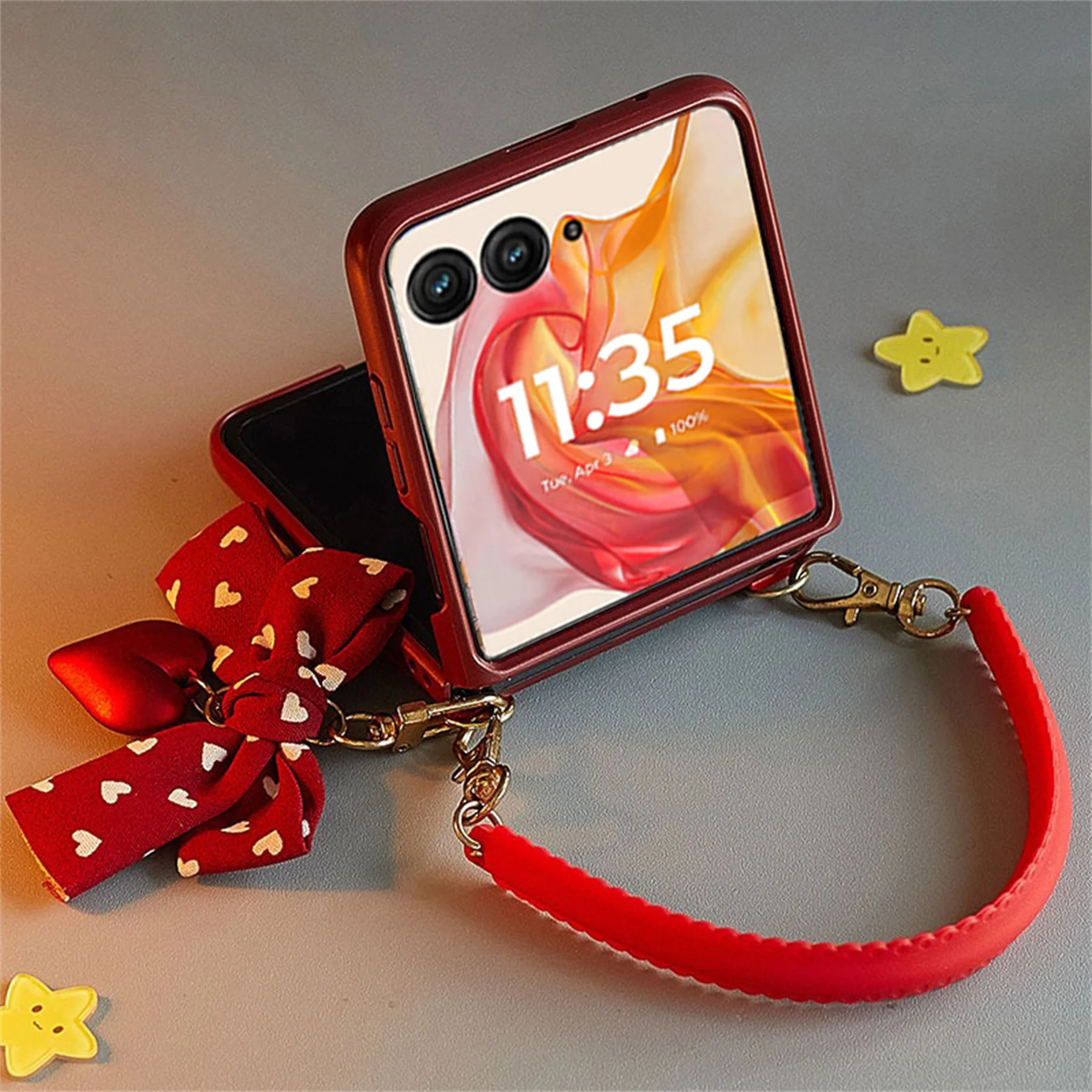 Charming Korean Red Love Heart Floral Portable Phone Case - Shockproof Cover