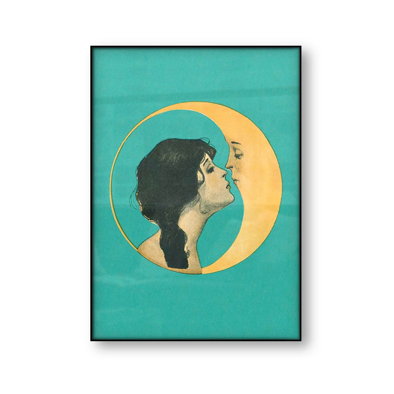 VintageGirlKissingMoonCanvasArtPrintManintheMoonArtDecor
