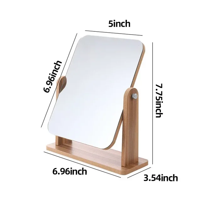 Miroir de courtoisie de commode avec support en bois naturel, miroir grossissant rotatif 1x360 degrés, miroir de comptoir de Table Portable pour salle de bain 4