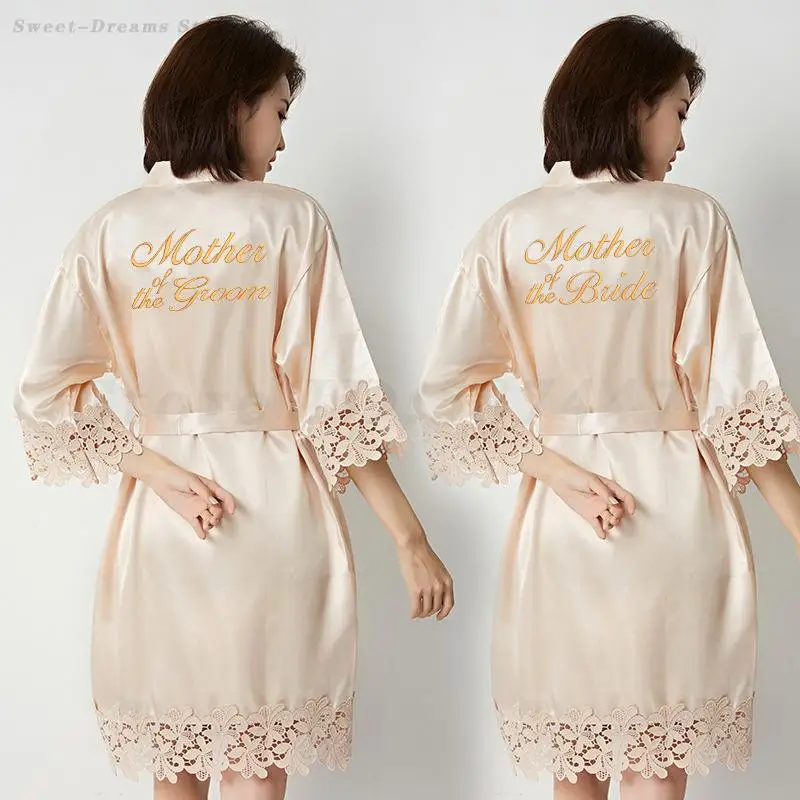 Lace Sleepwear Mother of The Bride&Groom Wedding Robe Gown Sexy Adult Satin Bathrobe Female Nightgown Lingerie Homewear Mom Gift