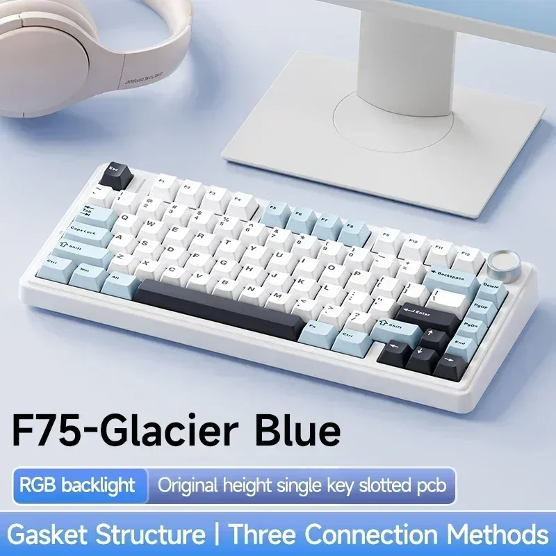 Clavier mécanique de jeu AULA F75 2.4G sans fil/Bluetooth/filaire, RVB personnalisé, disposition 75 %, profil OEM, structure Gasket