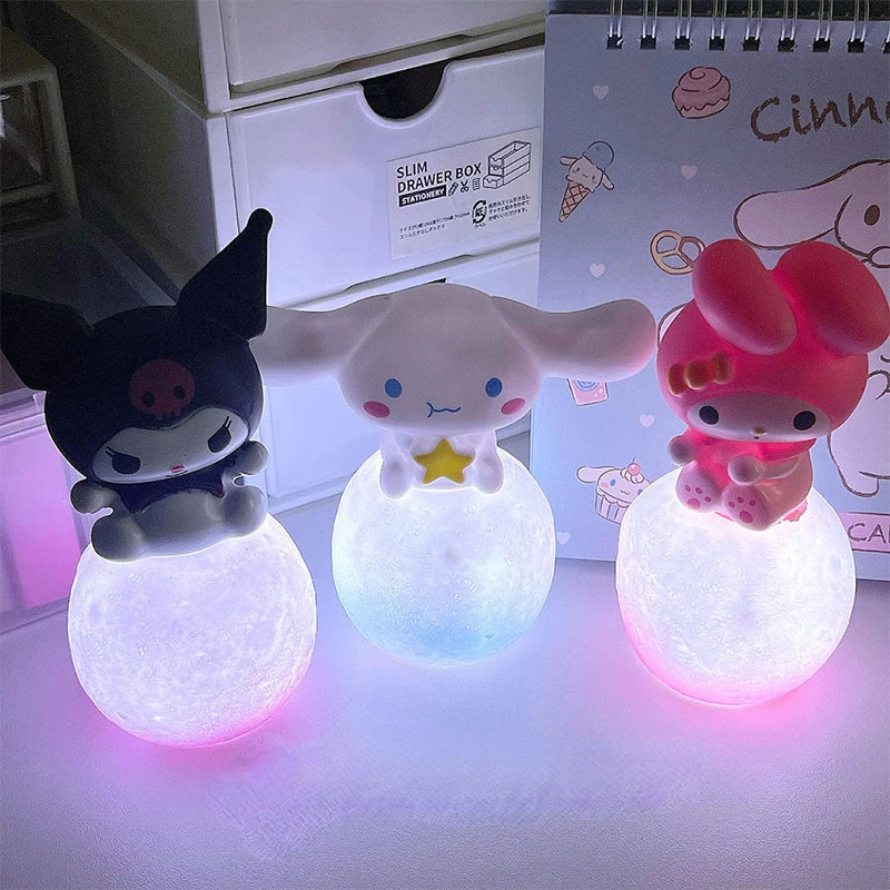 

Kawaii Kuromi Cinnamoroll Night Light Glowing Children Toy Bedside Lamp Anime Cartoon Melody Cute Children Kid Present Gifts