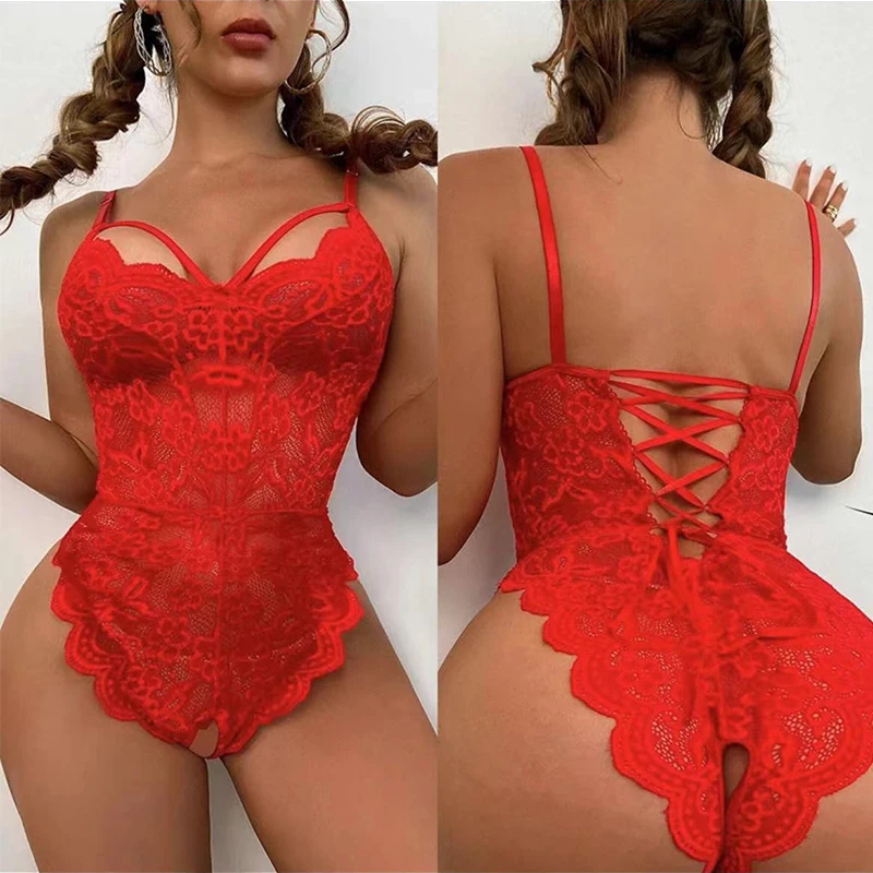 

Соблазнительное красное нижнее белье с вырезами, женские кружевные бандажные бюстгальтеры на спине, эротические костюмы, платье для куклы Тедди, комплект нижнего белья для порно