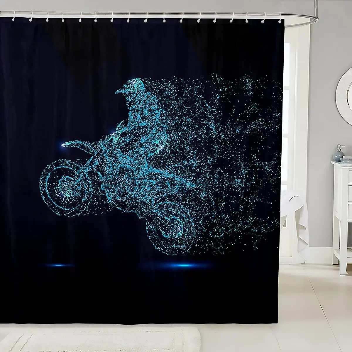 Motorcycle Shower Curtain Horsepower Adventurous Journey Freedom Ride Masculine Vehicle Bathroom Curtains Decor Set with Hooks 4