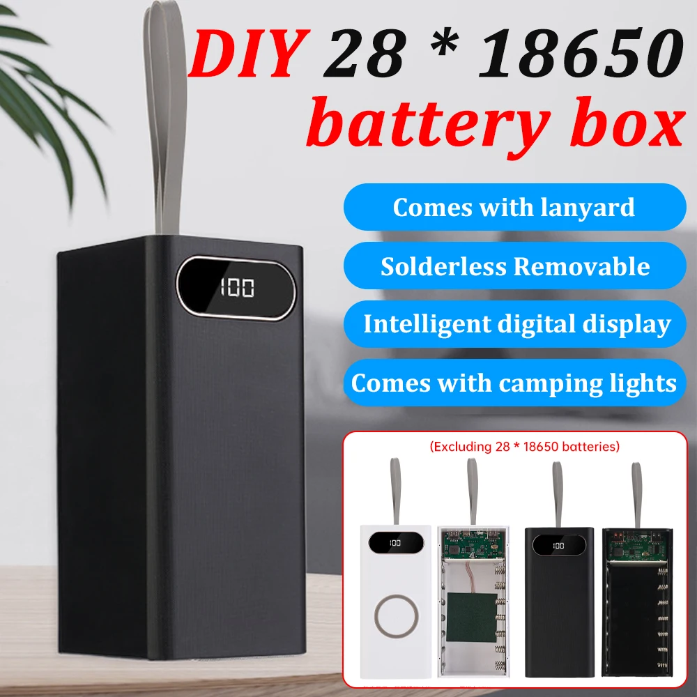 Power Bank Battery Holder 28x18650 DIY Shells Welding Free Case Plastic Faster Charge Strong Light
