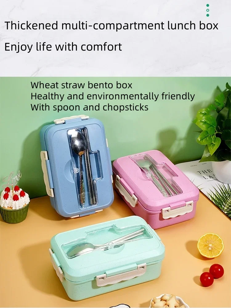 Description Picture 2 of itemLunch Box Microwavable with Spoon Chopsticks Plastic Dinnerware Food Storage Container Children Kids School Office Bento Box