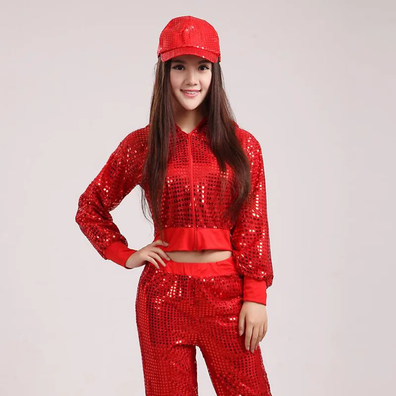 Girl Women Modern Sequined Hip Hop Dancing Tops+Pants Costume Men Party Performance Dance Wear Adult Jazz Dance Clothing Costume girl dance costume