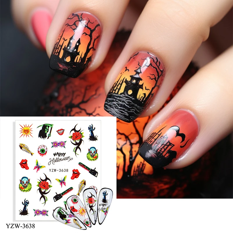 

Рельефные наклейки на Хэллоуин для дизайна ногтей череп Тыква для ногтей шелковистая призрачная летучая мышь веб-паук аниме наклейки гравировка украшение для маникюра