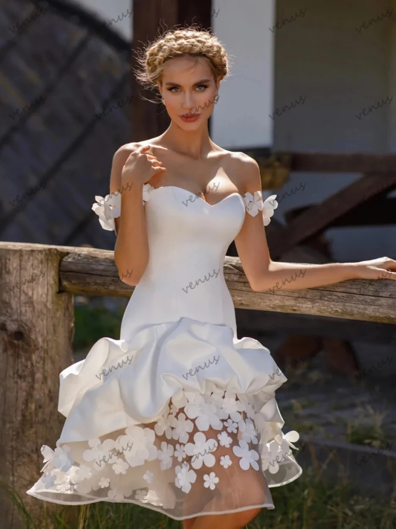 Pretty Wedding Dresses Elegant Bridal Gowns Knee-Length Robes For Formal Party Off The Shoulder Vestidos De Novia Customized 3