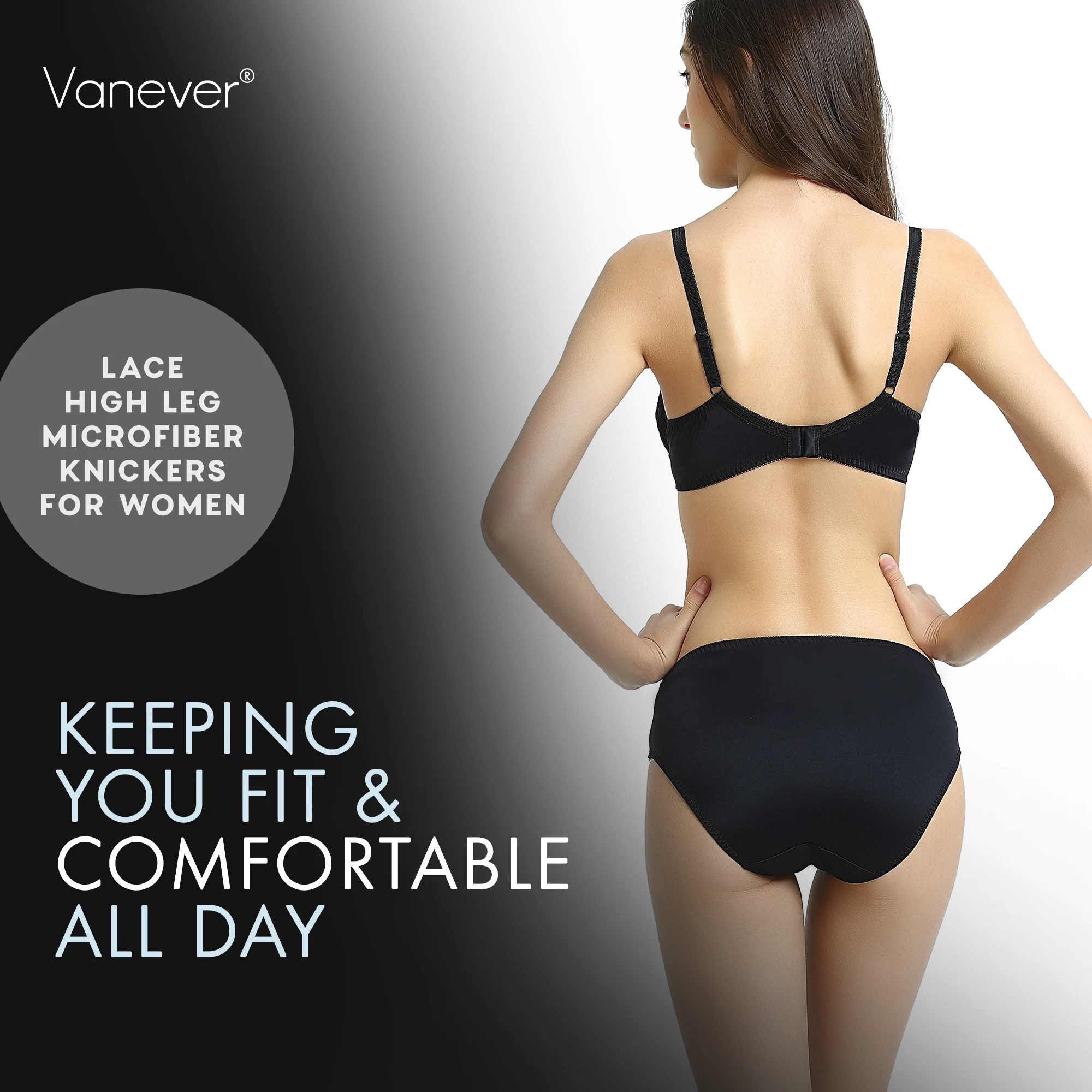 VANEVER Women Lace High Leg Knickers, Microfiber Bikini Briefs with Floral Lace Trims, Mid Waist Panties Hipsters, High Cut