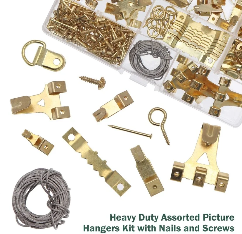 Picture Frame Hangers 230pcs/Box Metal Picture Hangers Seamless Nail Wall Nail Photo Frame Hook Wire Rope Set Picture Hooks for Hanging Pictures