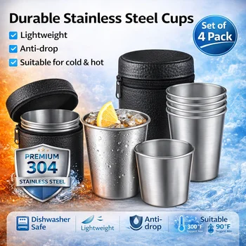 4-Piece Portable Stainless Steel Cups with Storage Bag 1