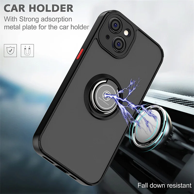 

Matte Cases For iPhone 15 14 13 12 11 Pro Max X XR XS 7 8 Plus SE20 Metal Multifunctional Ring Magnetic Bumper Phone Cover