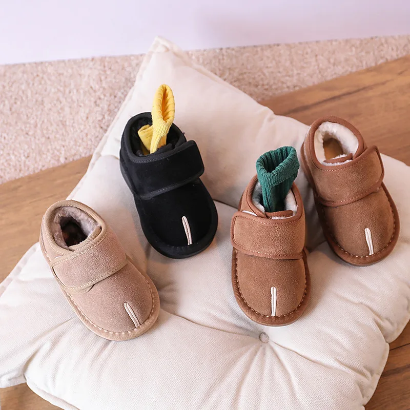 

Зимние Детские Плюшевые ботинки на мягкой подошве, хлопковые ботинки для девочек, толстые и теплые зимние ботинки для мальчиков, Нескользящие короткие ботинки