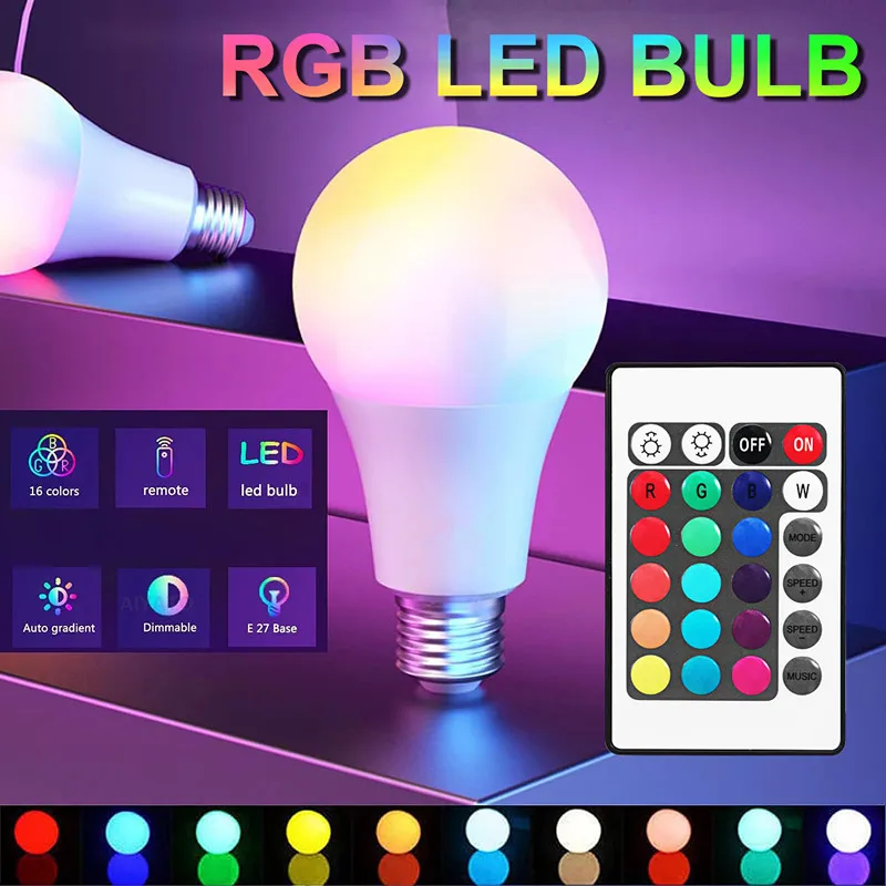Разноцветная стандартная лампа E27, 16 цветов, RGB-лампа, Бытовая лампа с регулируемой яркостью и дистанционным управлением, атмосфера, неоновая лампа