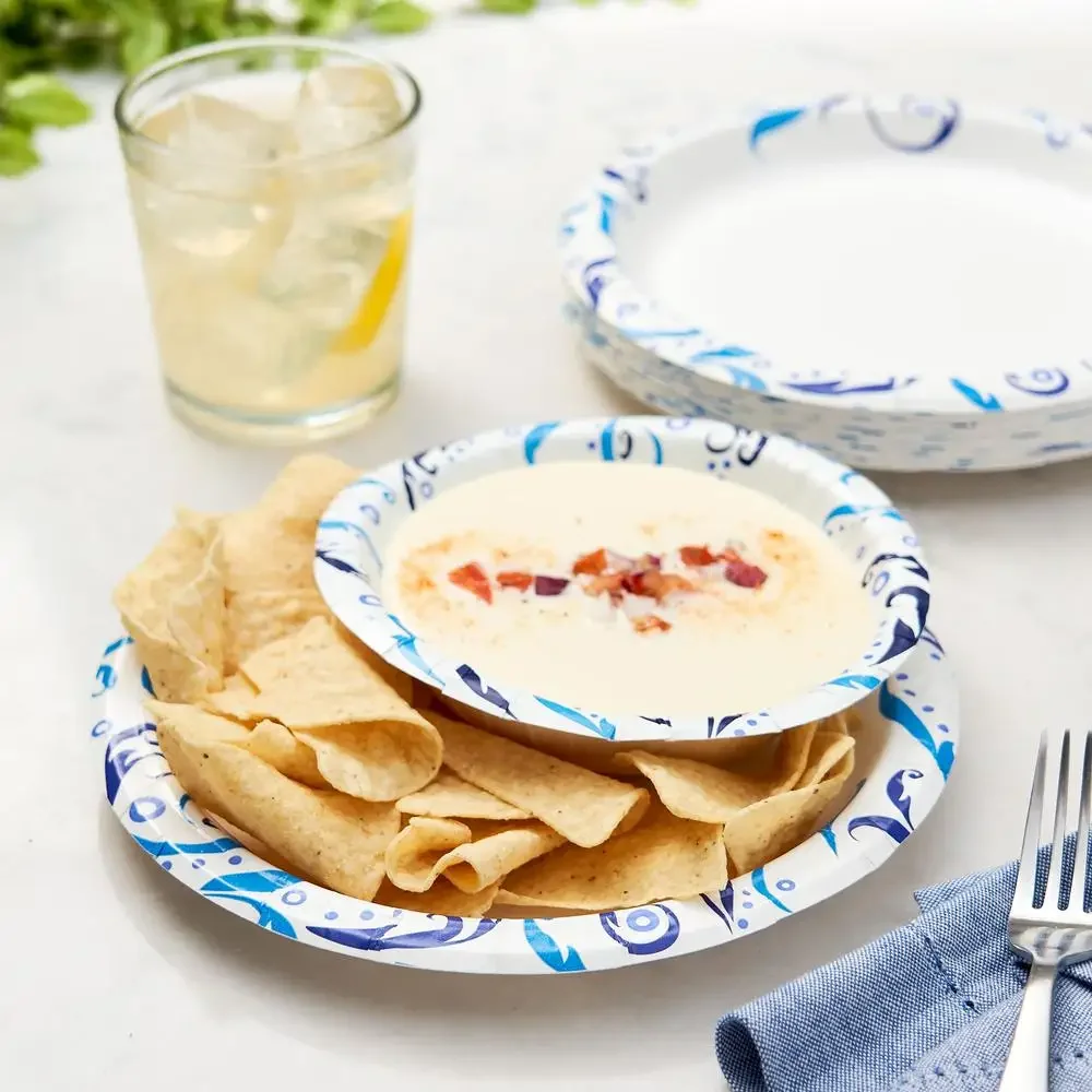 200ct Patterned 8.5" Paper Plates Strong and Soak Proof Microwave Safe Disposable Plates Ideal Any Occasion Leak Resistant 200