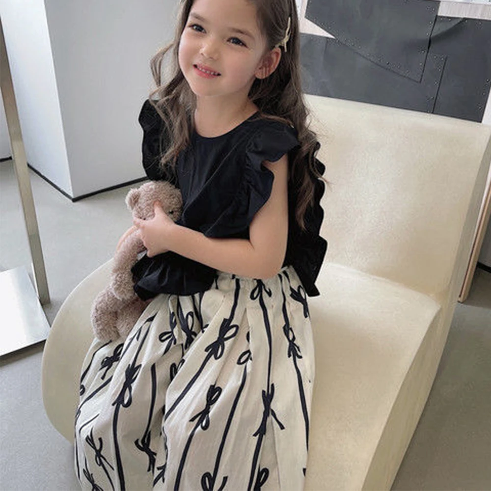 Girl's Pleated Sleeveless Top with Fashion Pants Set 2