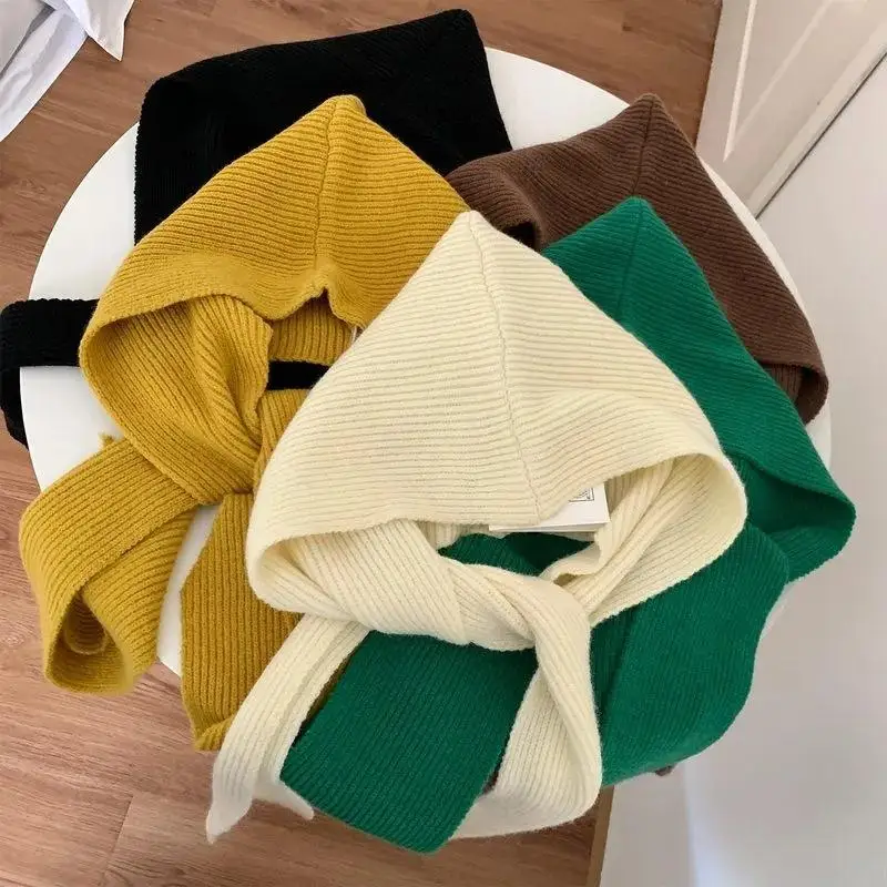 Women's Hat Scarf Set Women Bonnet Balaclava Korean Ins Beanies With Scarf Shawl Neck Warmer Coat Faux Collar Accessories - 5