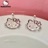 Sanrio Hello Kitty Diamonds Cute Beautiful Earrings Little Kitten Sparkling Zirconia Sweet Cool Girl Earring Jewelry Accessories