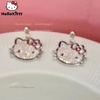 Sanrio Hello Kitty Diamonds Cute Beautiful Earrings Little Kitten Sparkling Zirconia Sweet Cool Girl Earring Jewelry Accessories