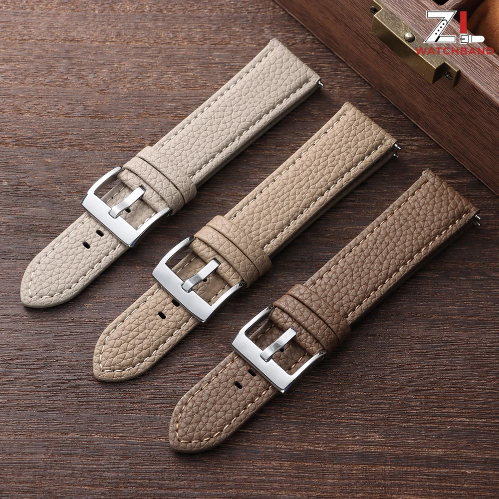Lychee Pattern Leather Quick Release Watch Strap Bracelet
