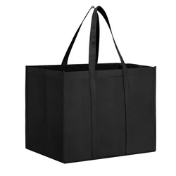 Set of 6 Eco - Friendly Large Foldable Tote Bags with Long Handles for Groceries and Clothing (Black)