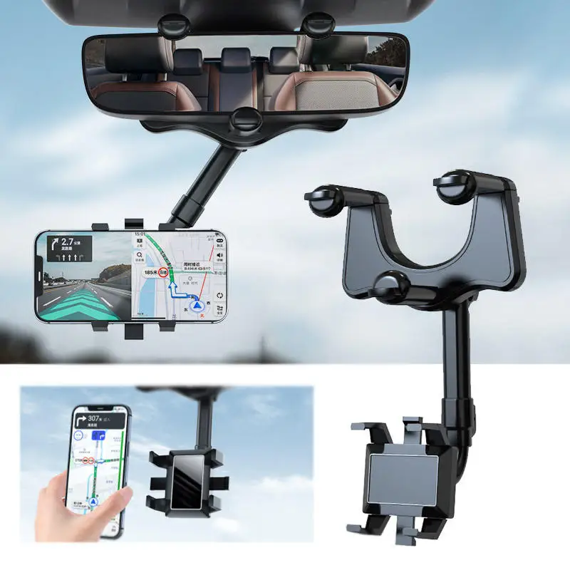 

Rearview Mirror Phone Holder for Car Mount Phone and GPS Holder Universal Rotating Adjustable Telescopic Car Phone Holder