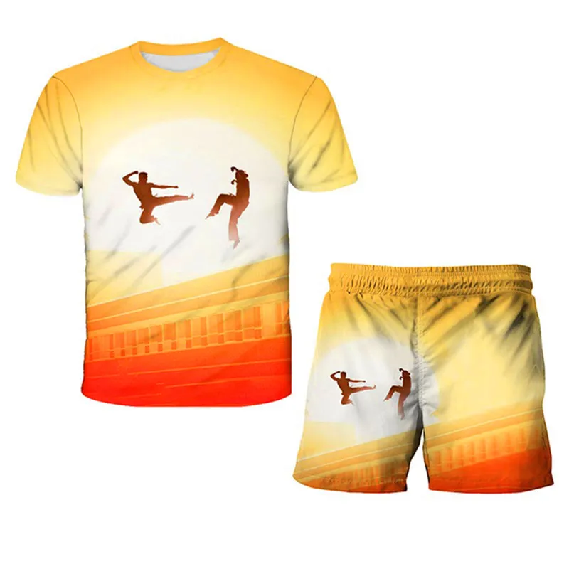 exercise clothing sets	 Summer Cobra Kai T-shirt Boys Girls Sets Top+Shorts 2pcs Sets Sport Suit Kids Clothes Thai Venomous Snake Cobra Kai Suit children's summer clothes