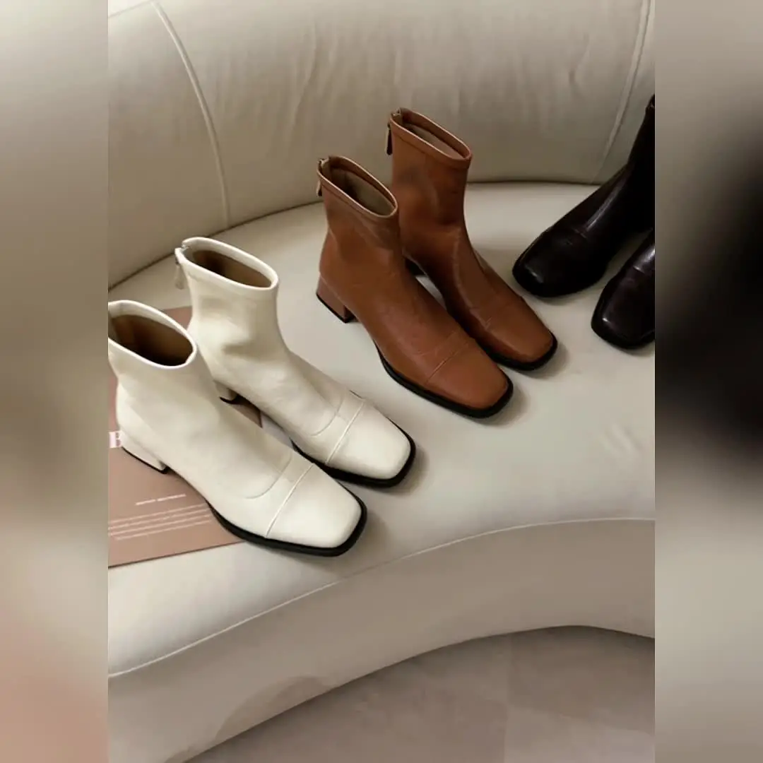 Женские ботильоны из искусственной кожи скульптурный блочный каблук удлиненный