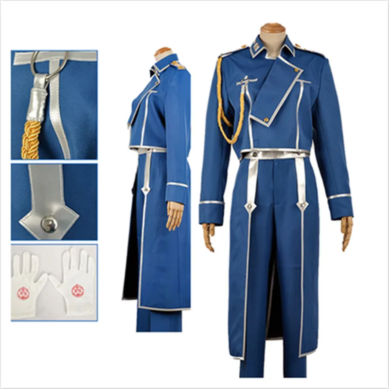 

Anime FULLMETAL ALCHEMIST Roy Mustang Cosplay Costume Uniform Coat Pants Outfit Halloween Carnival Party Disguise Suit