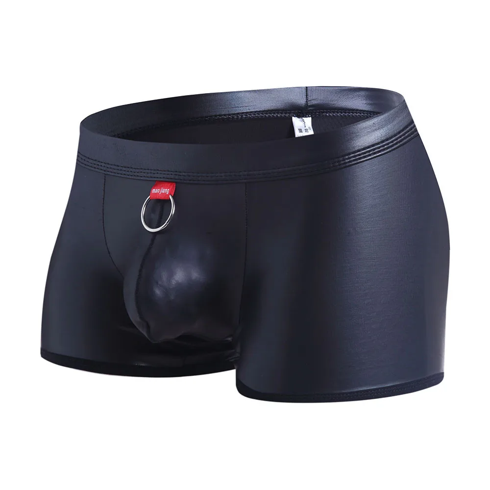 

Mens Sexy Underwear Imitation Leather Rings Lacquer Plain Pants Sexy Underpants Sexy Gay Men Underwear bragas sexys