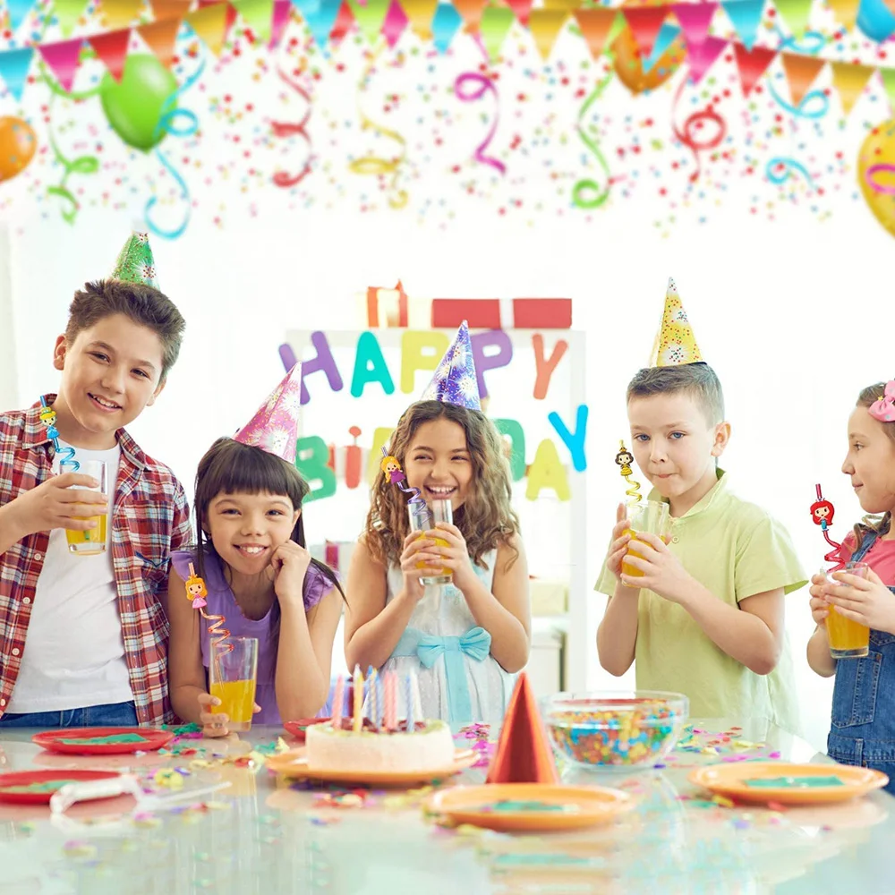 6/12pc 어린이를위한 재사용 가능한 공주 빨대 생일 파티 디즈니 공주 플라스틱 빨대 베이비 샤워 용품 소녀 파티 호의