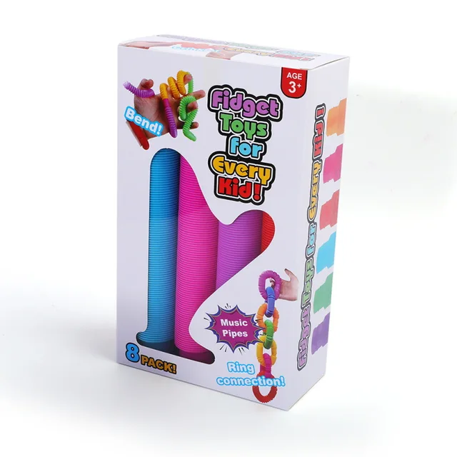 EU Quality Music Pipes Fidget Well Packged 8Pcs Poptube Shape Squeeze Sensory Toys DIY Stress Relief Decompression Stretching 5