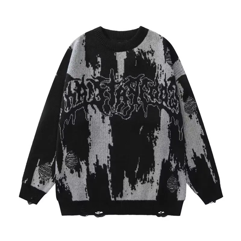 Korean Hip Hop Ripped Sweaters Grunge Y2K Vintage Knitted Punk Gothic Streetwear Jumpers Men Women Harajuku Fashion Pullover 2022 vintage gothic style winter outfit pullover sweater women s fashion loose jumpers couple knit sweater couple sweater