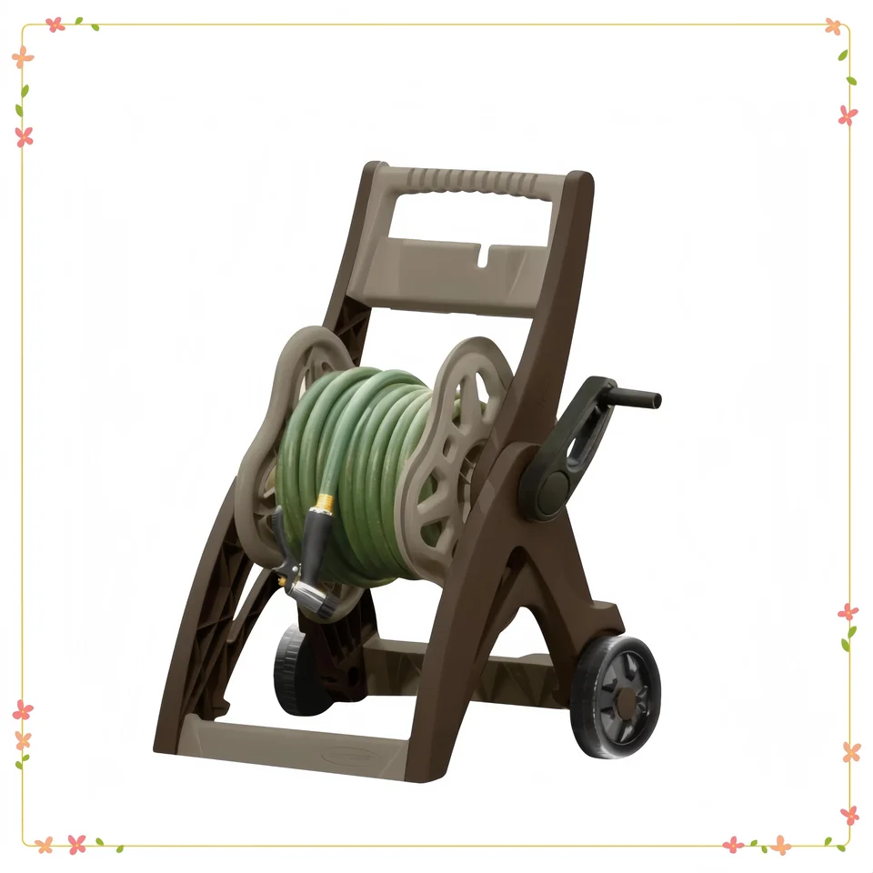 175 Foot Garden Hose Reel Cart Gray Taupe