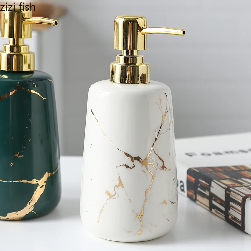 Golden Marble Texture Ceramic Portable Soap Dispenser Shampoo Bottle Hand Sanitizer Jar Bathroom Supplies 400ml Lotion Bottle soap dispenser shampoo dispenser refillable bottle