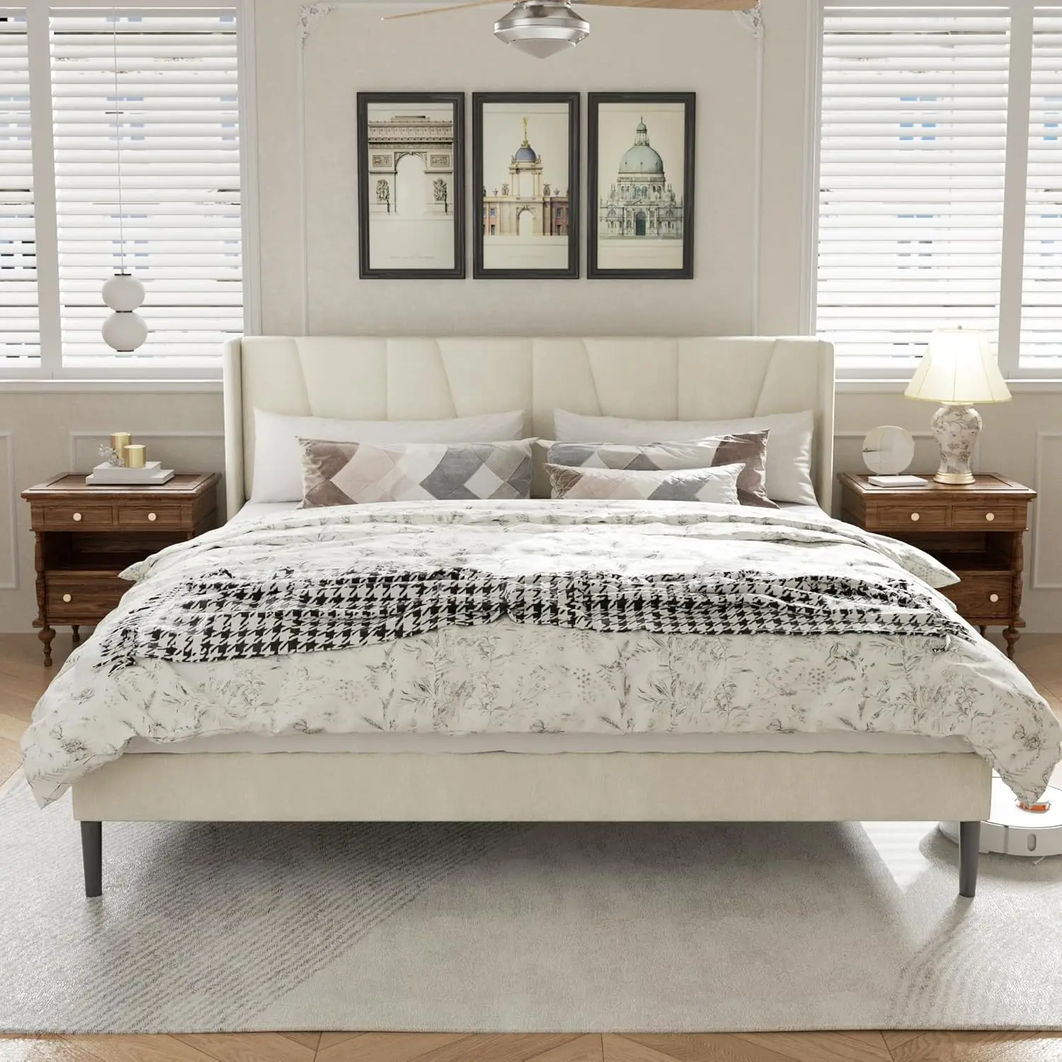 Frame with Headboard, Velvet Upholstered Platform Bed Frames, Contemporary Mattress Foundation, Noise Free, No Box Spring Ne