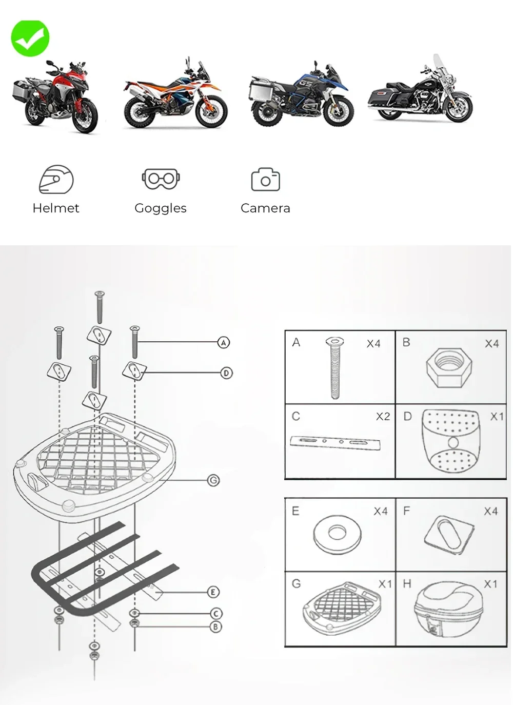 KEMIMOTO Universal Motorrad Top Vario Caes Für BMW R1250GS R1200GS F800GS LC ADV 1250GSR F850GS F750gs Top Hinten Gepäck Box – Detail 12