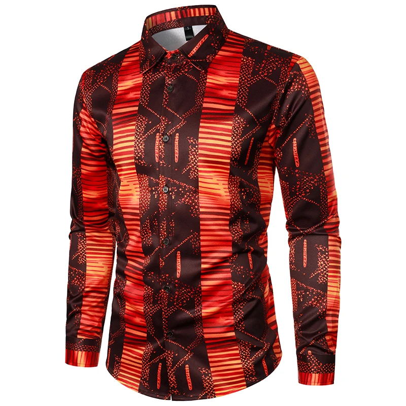 

New Trend Man Print Trend Shirt High Quality Long Sleeve Shirt Casual Party Shirt Chemise Homme Shirt