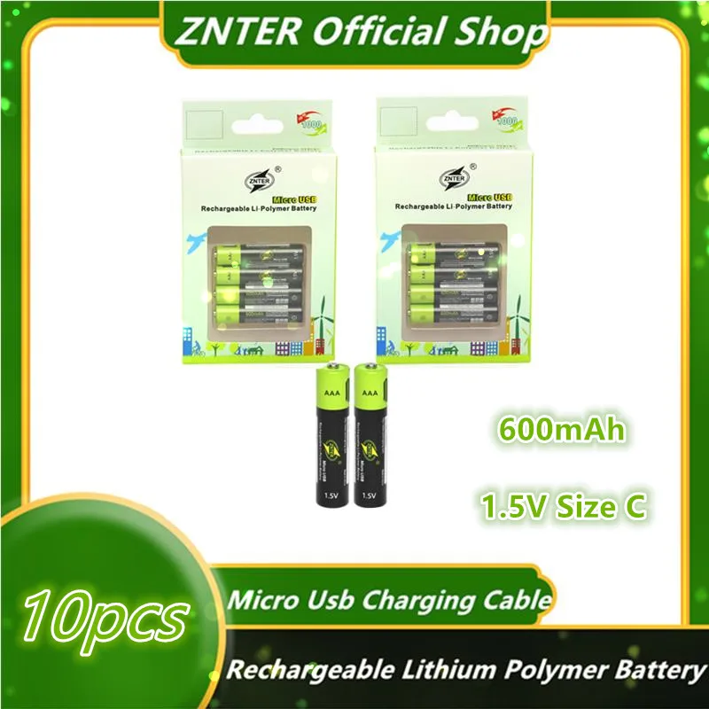 

ZNTER 10 шт. 1,5 в 600 мАч AAA перезаряжаемая батарея USB перезаряжаемая литий-полимерная батарея Быстрая зарядка с помощью кабеля Micro USB
