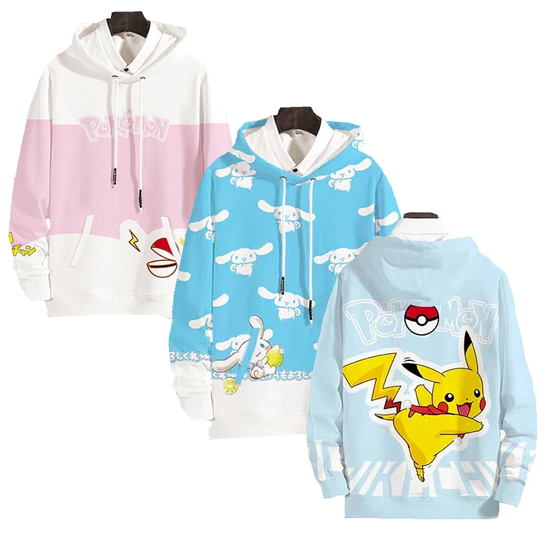 

Fashion Pikachu Cinnamon Anime Sweater Boys Girls Oversize Kawaii Cartoon Hooded Sweaters Spring Autumn Tops Jacket Gifts Toys