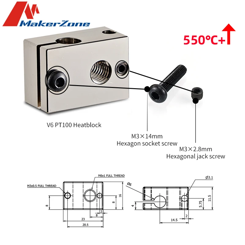 V6 Heater High Quality Aluminum Profile Block Copper Plated